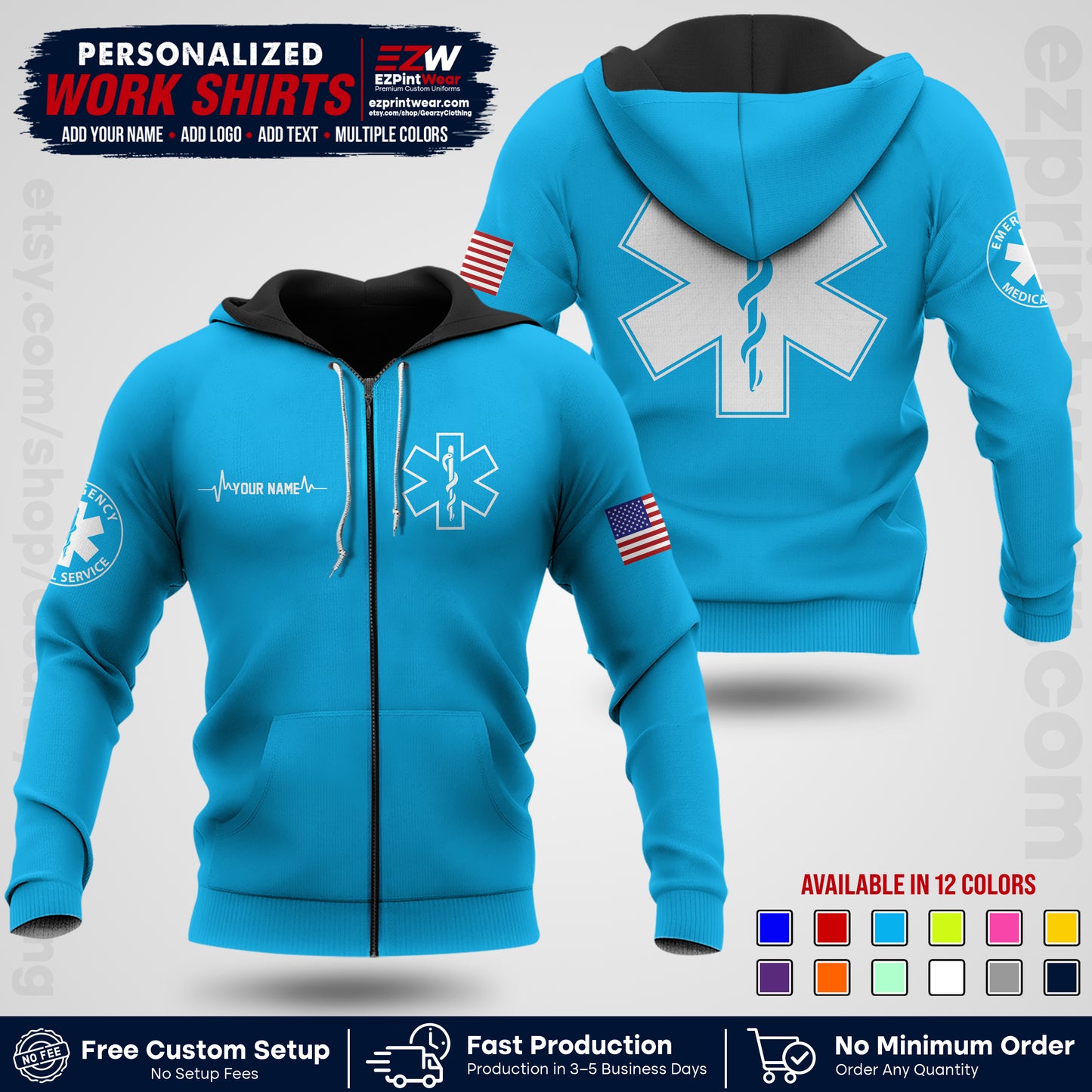 Custom EMS Shirt with Name, Logo & Text | EMS Team Uniform | First Responder Workwear EMSU04
