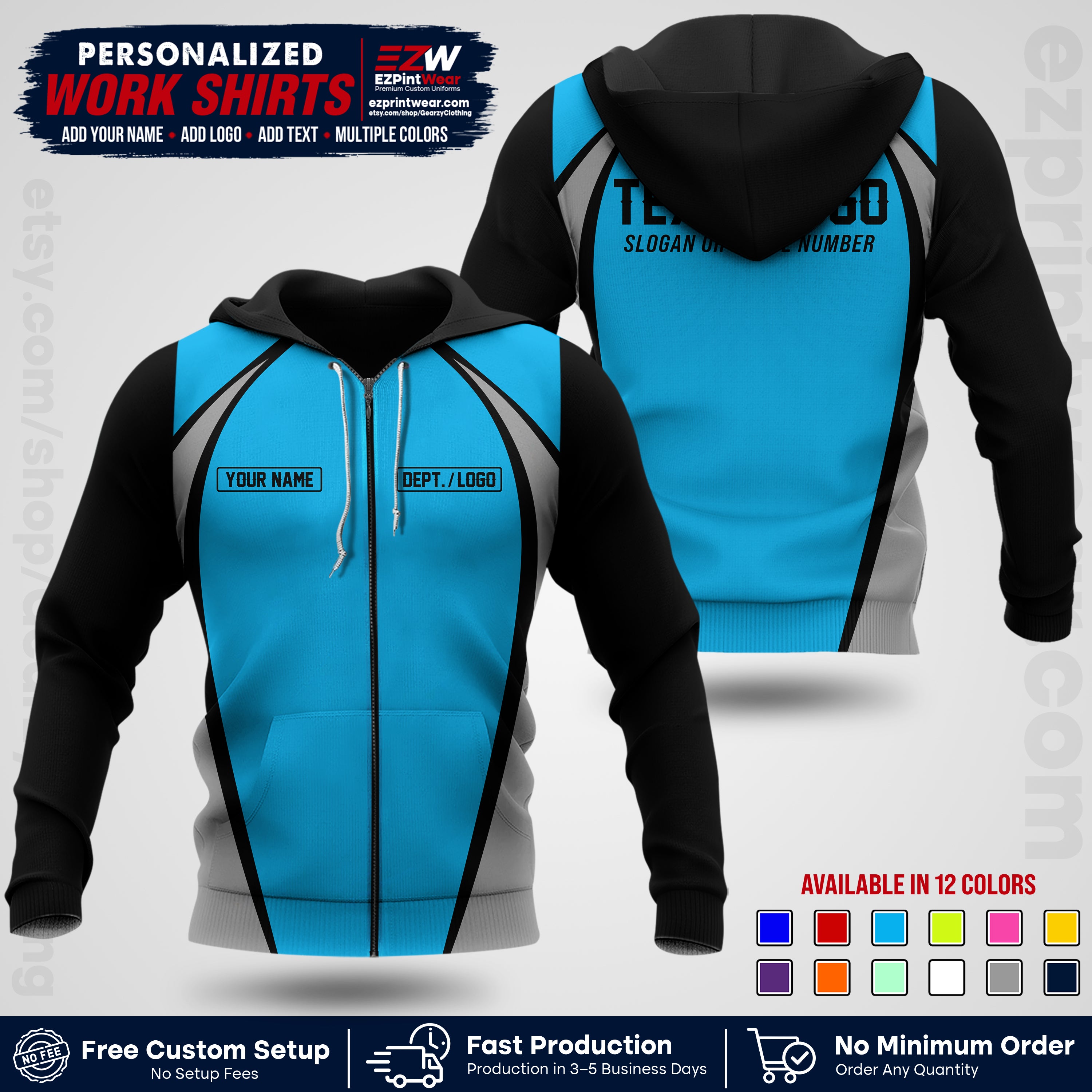 Custom All Over Print Work Uniform Shirt with Name, Logo & Text | Custom Hawaiian Shirt | Company Shirt | Employee Uniform UNF20