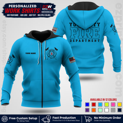 Custom Fire Department Shirt with Name, City Logo & Text | Firefighter Uniform | Button Up Work Shirt FF07