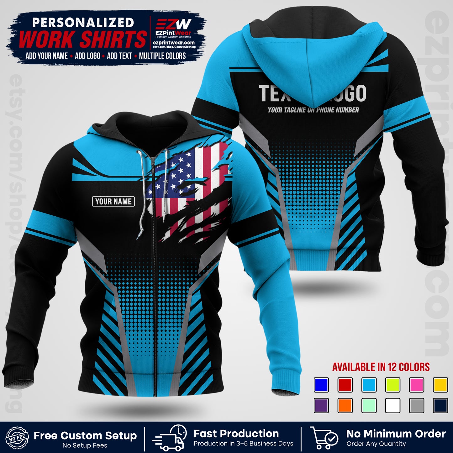 Custom All Over Print Work Uniform Shirt with Name, Logo & Text | Custom Hawaiian Shirt | Company Shirt | Employee Uniform UNF07