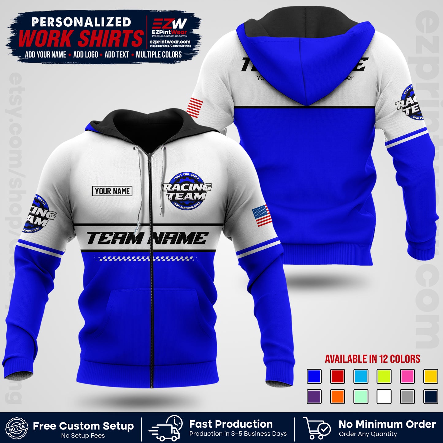 Custom Racing Shirt with Name, Logo & Text | Race Team Uniform | Crew Apparel RC12