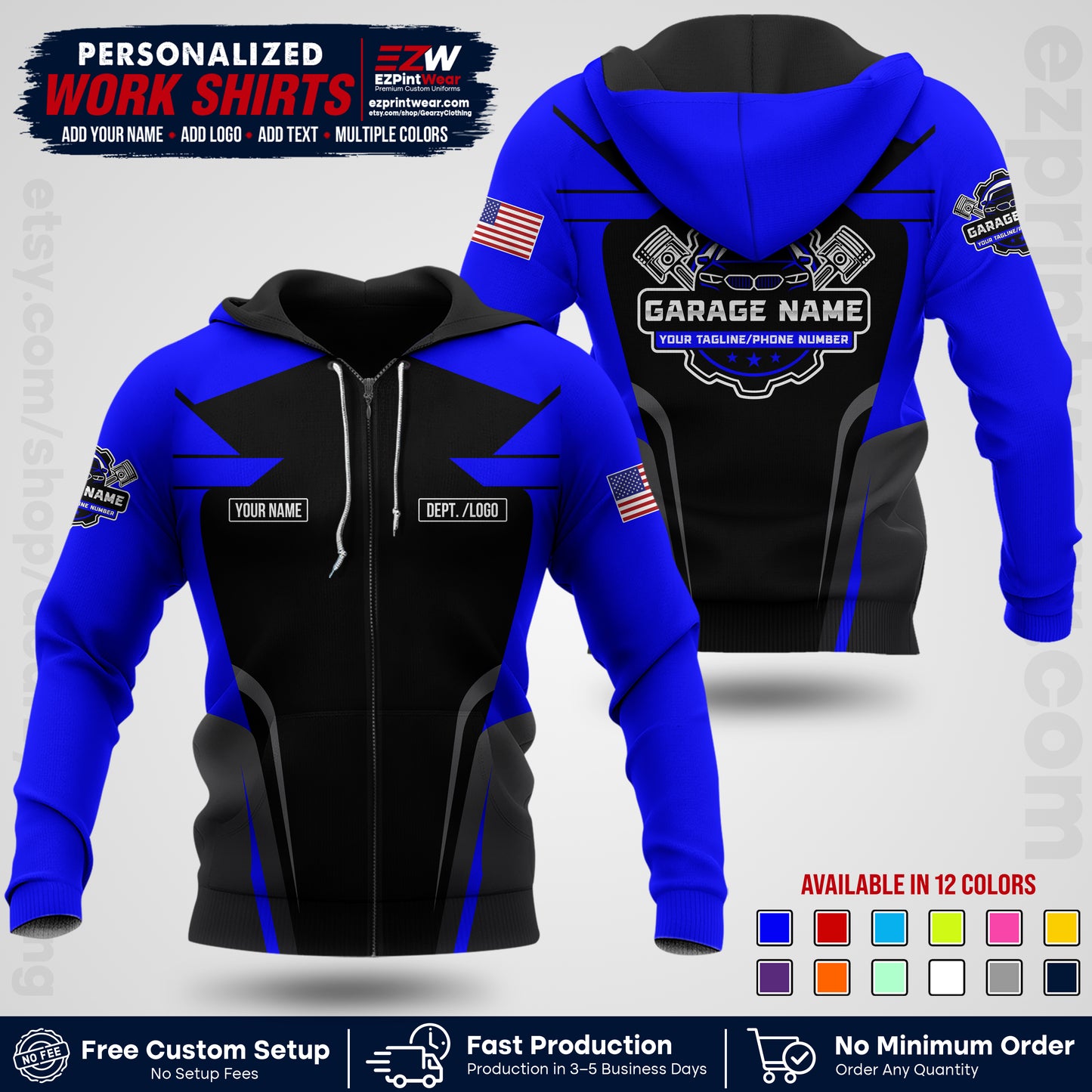 Custom Mechanic Work Shirt with Name, Logo & Text | Auto Shop Uniform | Workwear MCN 04