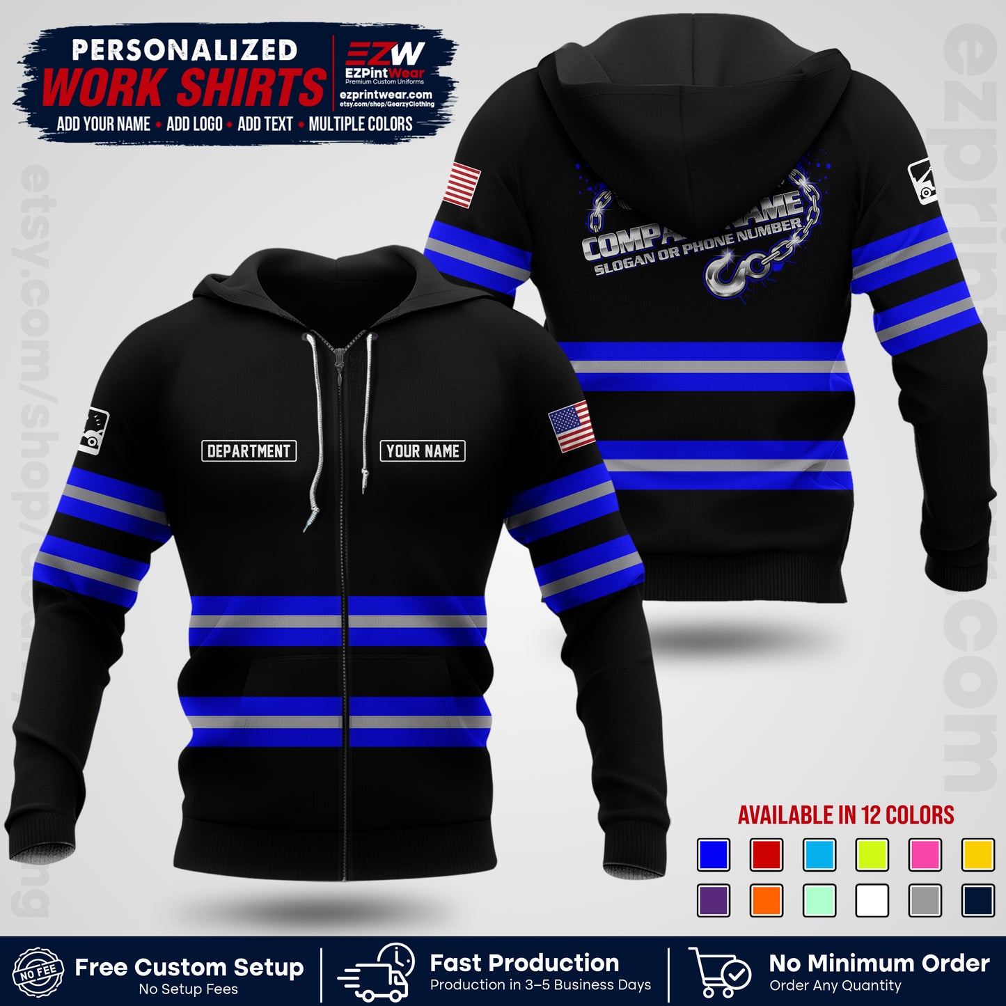 Custom Towing Workwear Uniform | Personalized Tow Truck Shirt | Non-Reflective Safety Stripe Apparel | Custom Towing Shirt | Tow Truck Apparel TW05