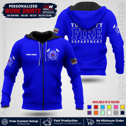 Custom Fire Department Shirt with Name, City Logo & Text | Firefighter Uniform | Button Up Work Shirt FF07