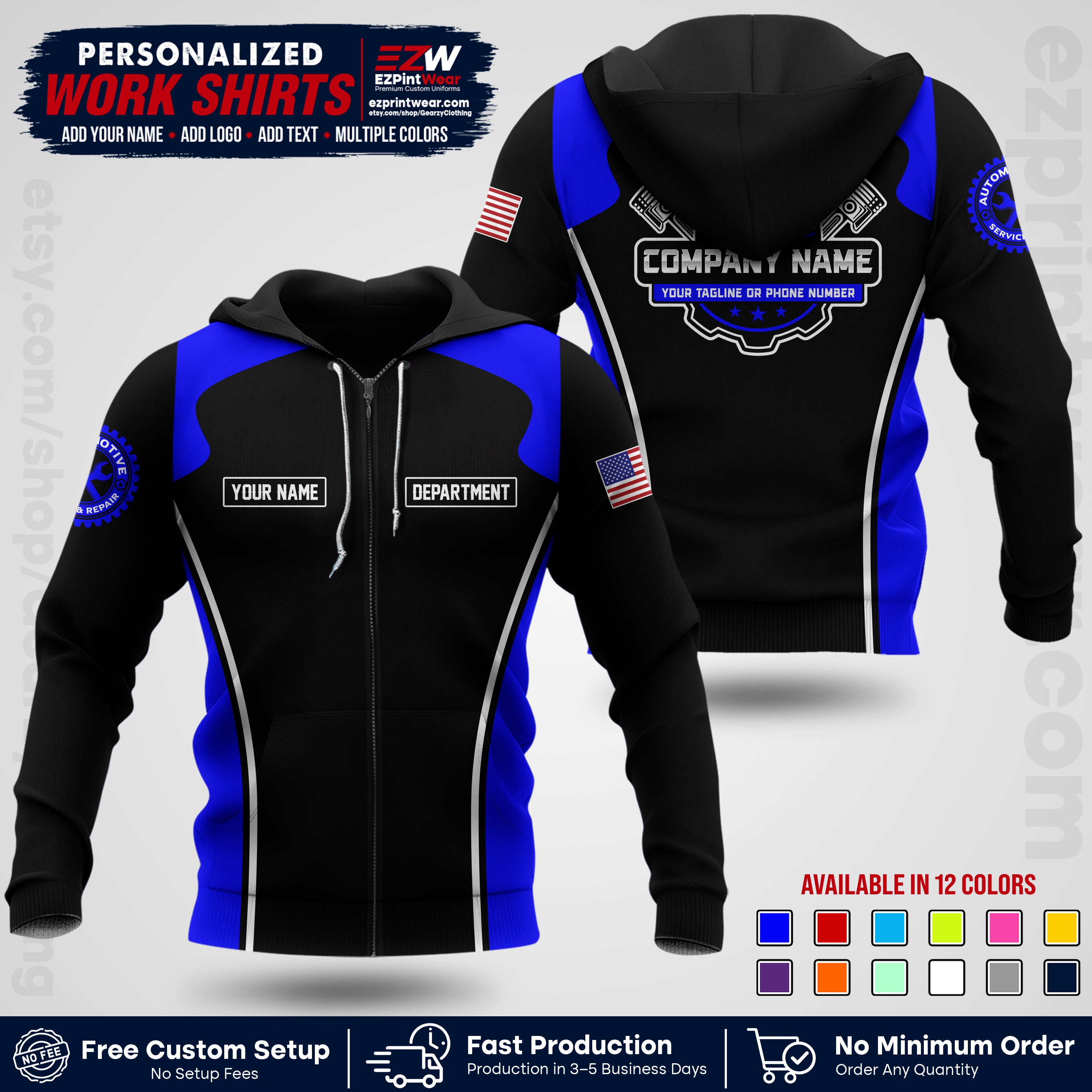 Custom Mechanic Work Shirt with Name, Logo & Text | Auto Shop Uniform | Workwear MCN 10