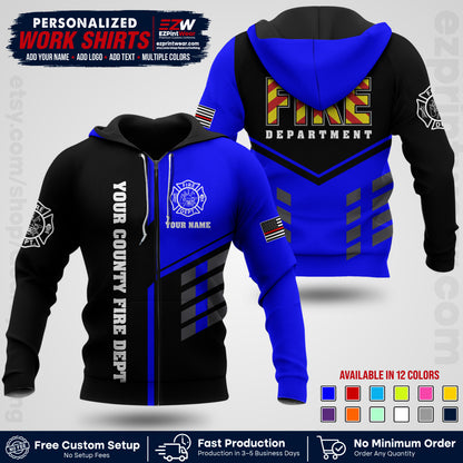 Custom Fire Department Shirt with Name, City Logo & Text | Firefighter Uniform | Button Up Work Shirt FF06