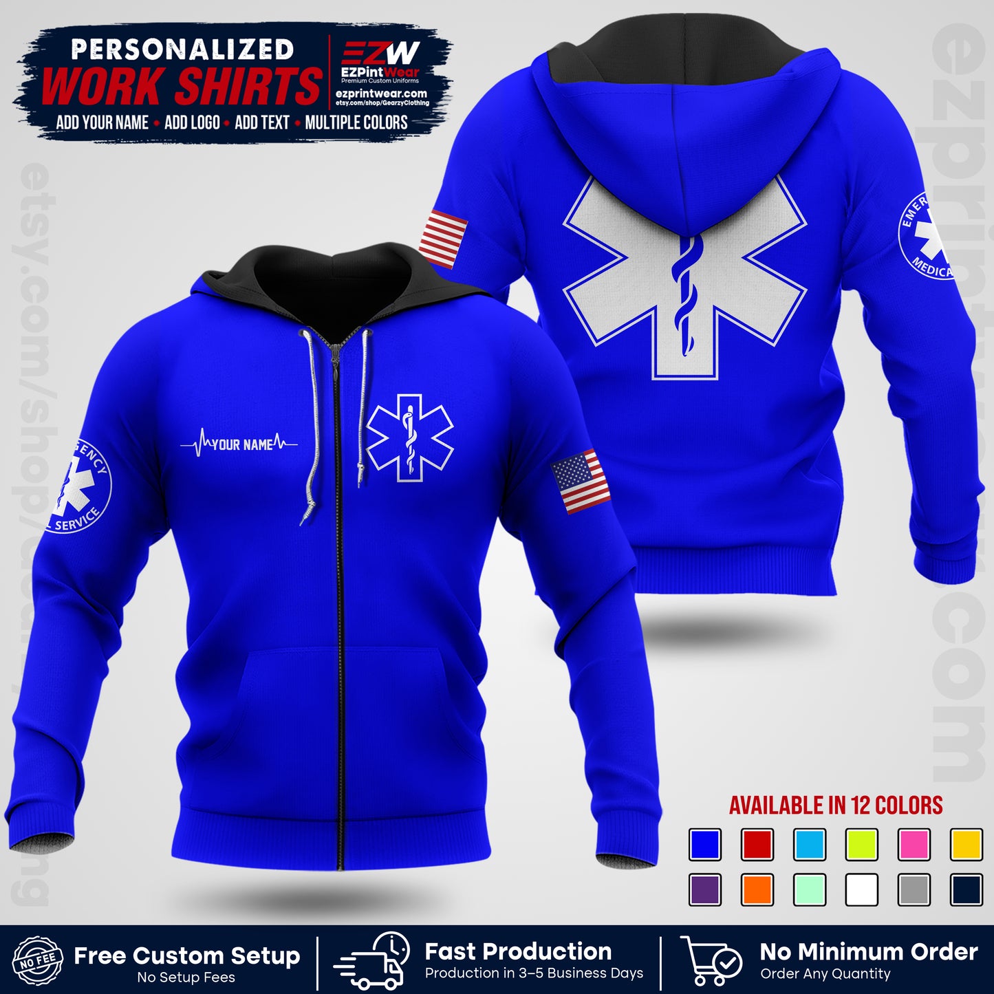 Custom EMS Shirt with Name, Logo & Text | EMS Team Uniform | First Responder Workwear EMSU04