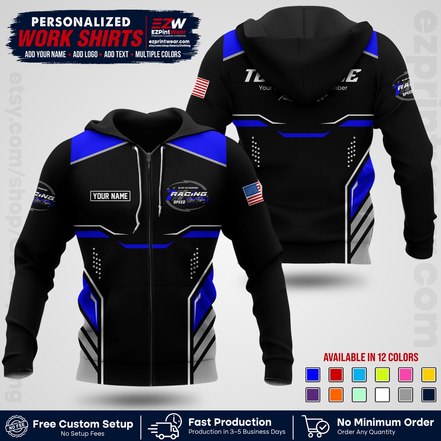Custom Racing Shirt with Name, Logo & Text | Race Team Uniform | Crew Apparel RC10