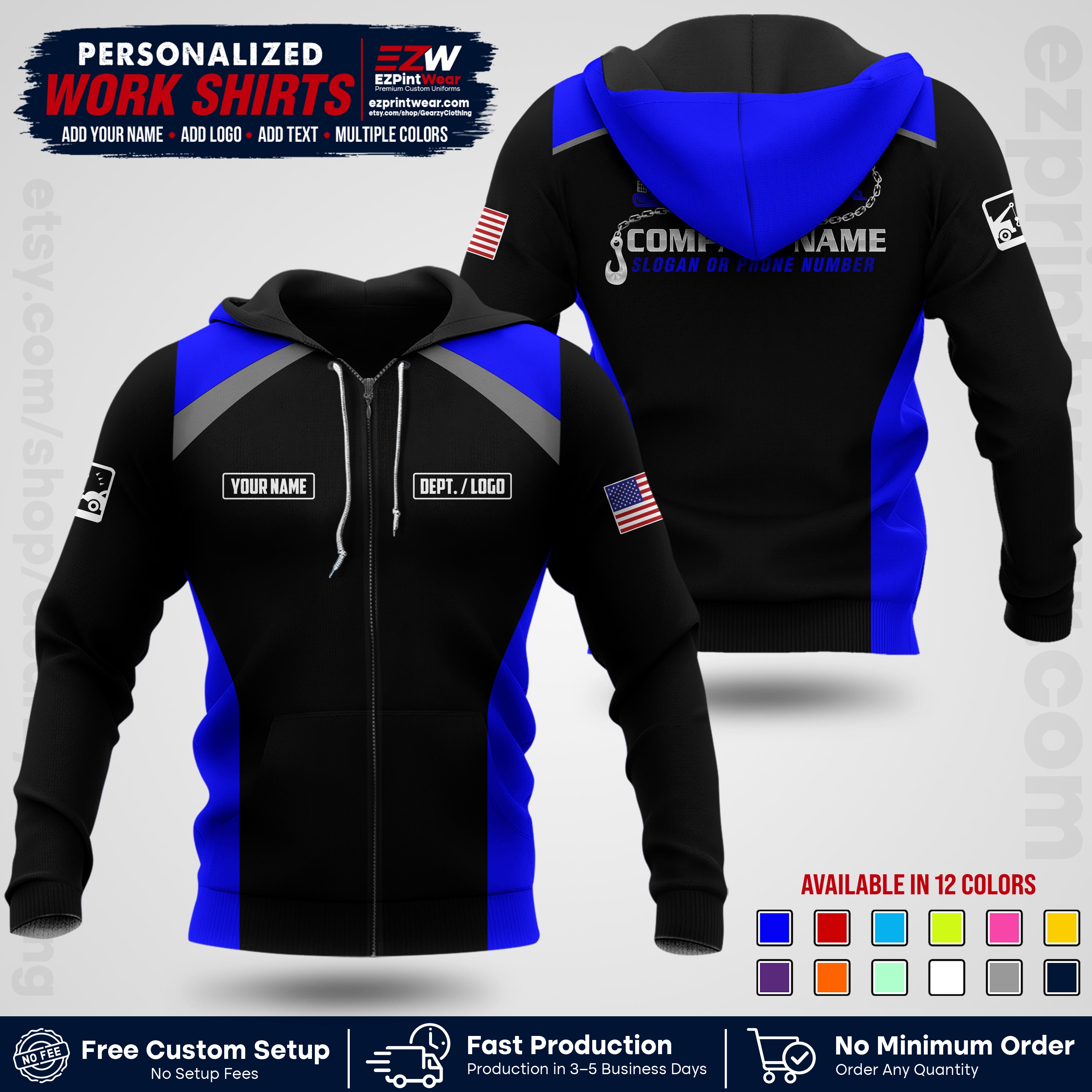 Custom Towing Shirt with Name, Logo & Text | Towing Company Uniform | Workwear TW01