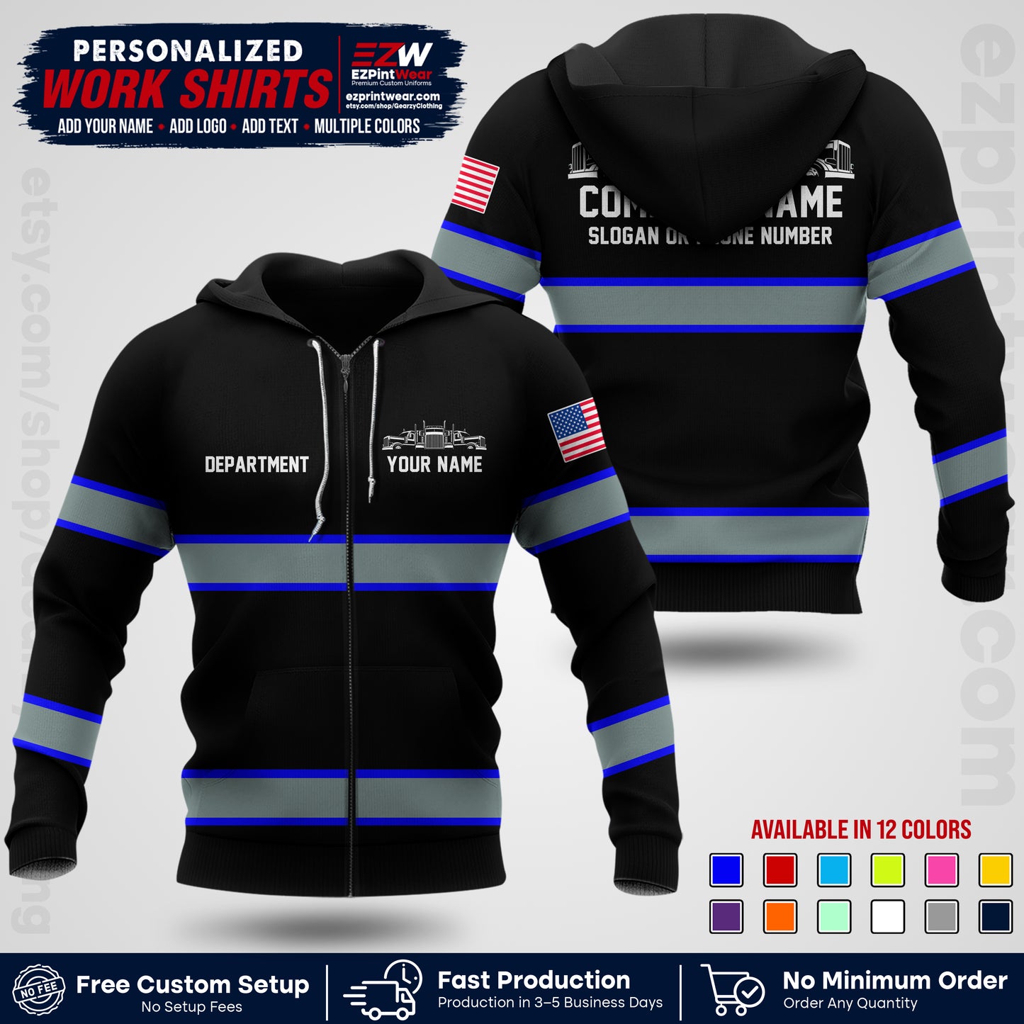 Personalized Truck Driver Workwear Uniform | Custom Safety Stripe Apparel | Non-Reflective Reflective Style Design TW04