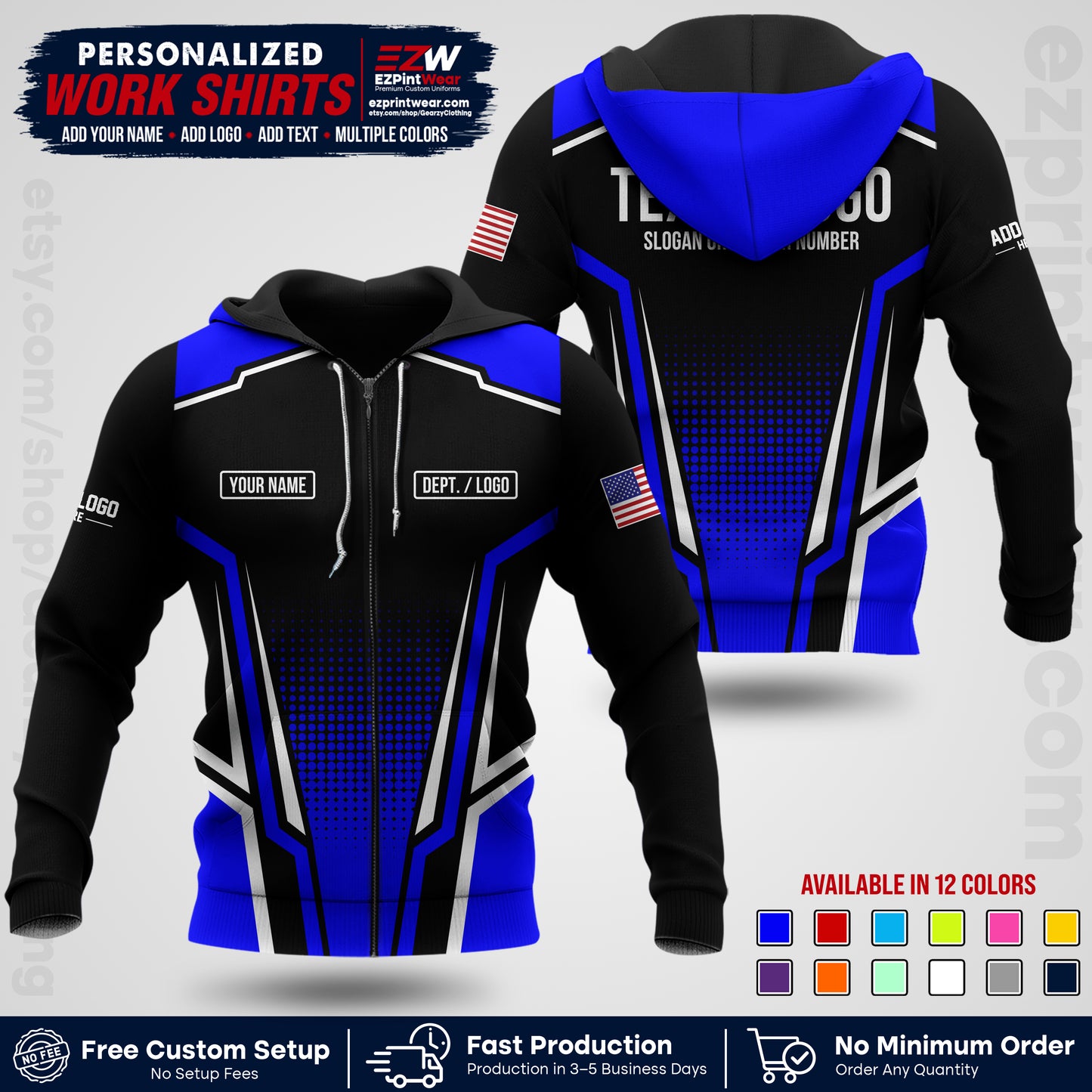 Custom All Over Print Work Uniform Shirt with Name, Logo & Text | Custom Hawaiian Shirt | Company Shirt | Employee Uniform UNF17