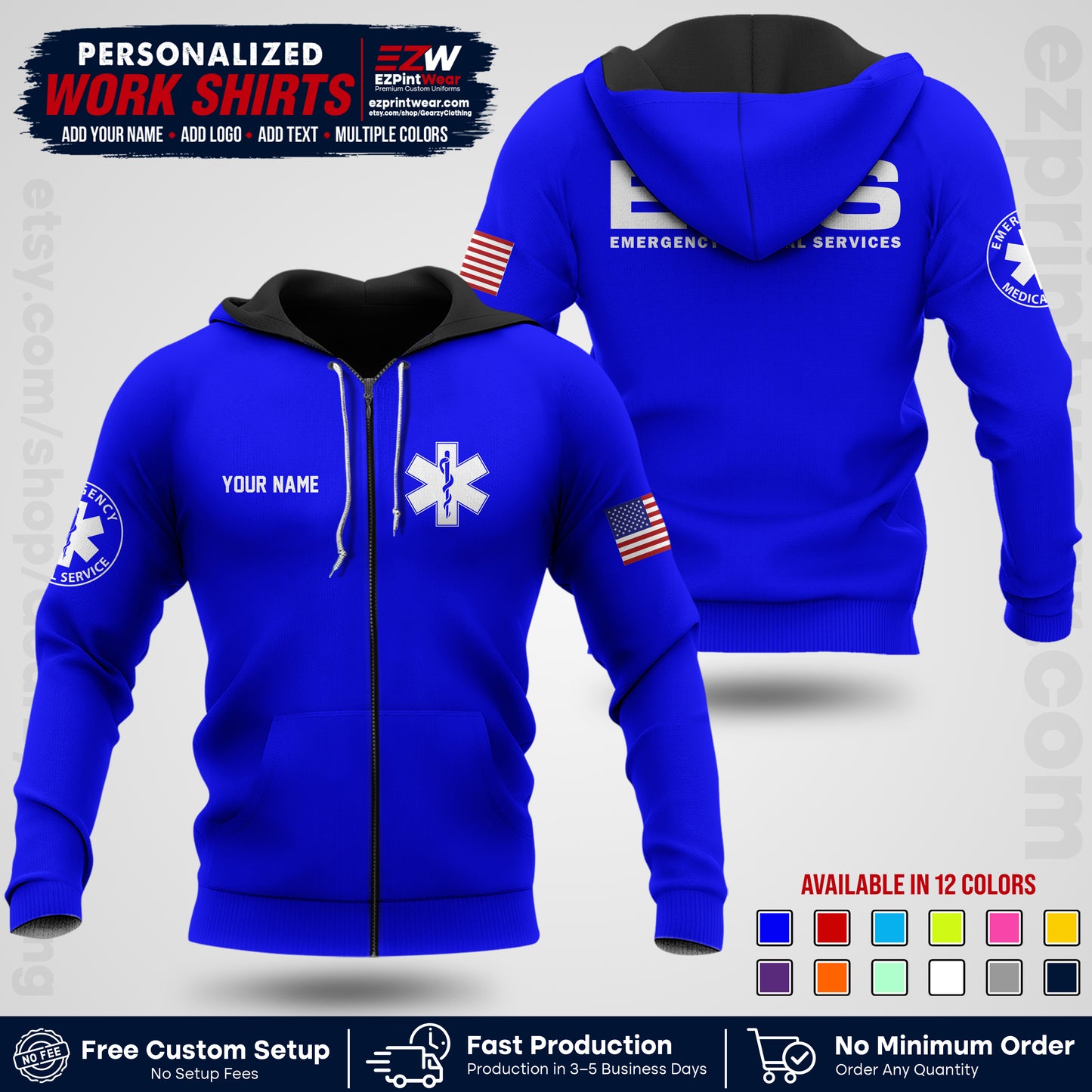 Custom EMS Shirt with Name, Logo & Text | EMS Team Uniform | First Responder Workwear EMSU01