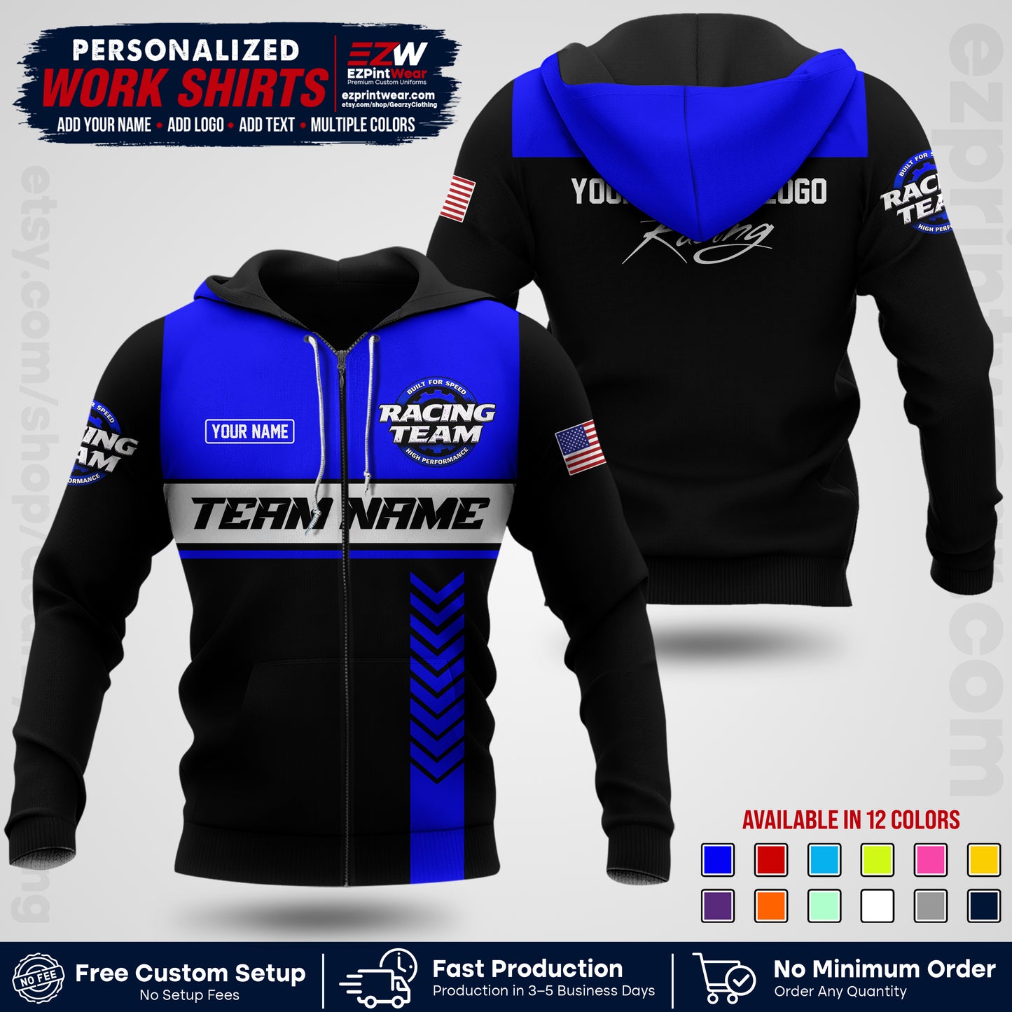 Custom Racing Shirt with Name, Logo & Text | Race Team Uniform | Crew Apparel RC02