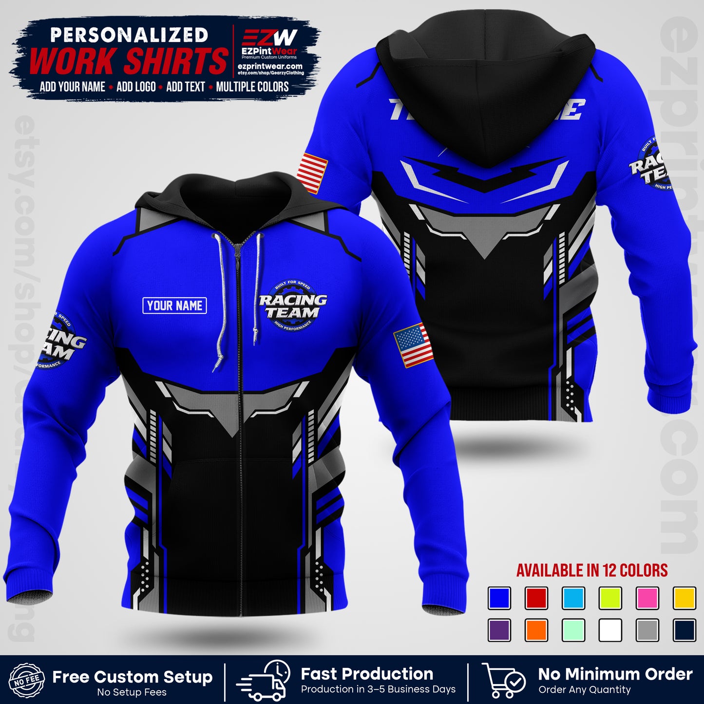 Custom Racing Shirt with Name, Logo & Text | Race Team Uniform | Crew Apparel RC11
