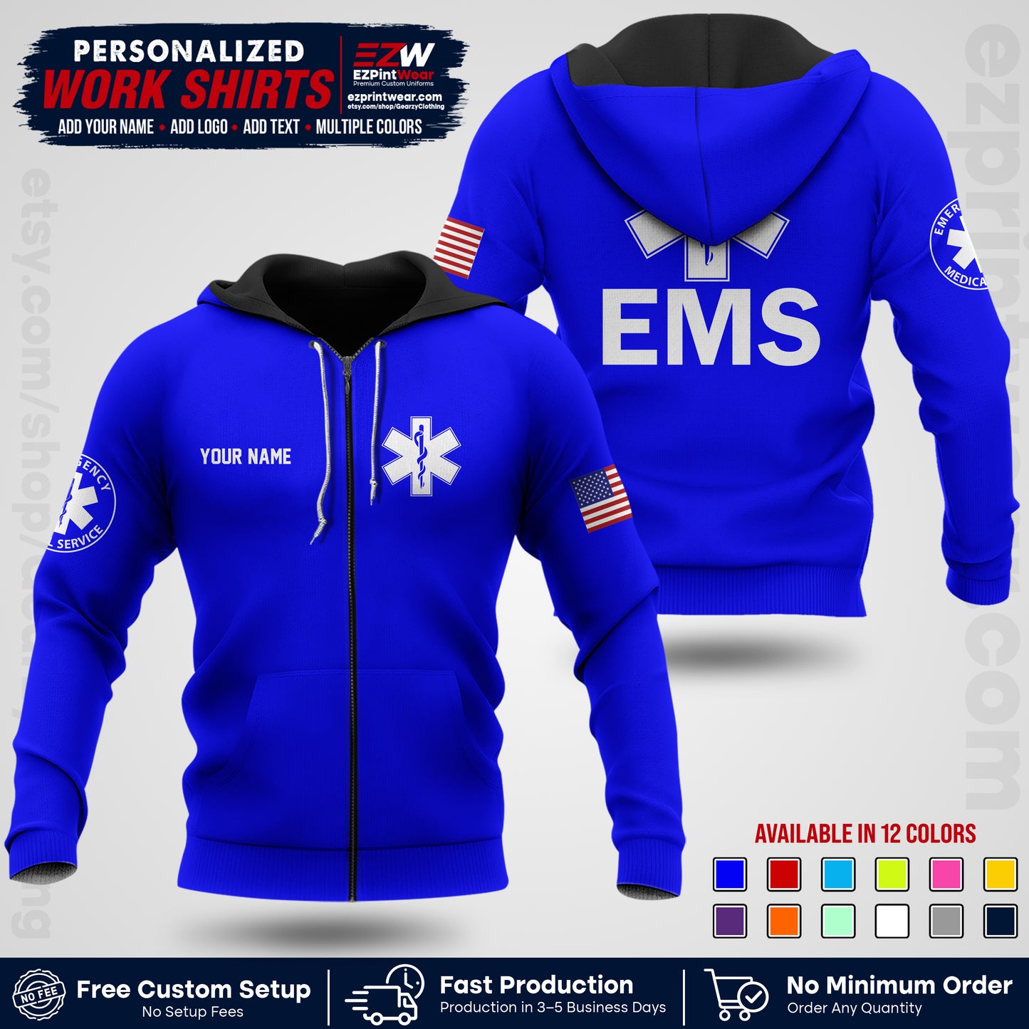 Custom EMS Shirt with Name, Logo & Text | EMS Team Uniform | First Responder Workwear EMSU02