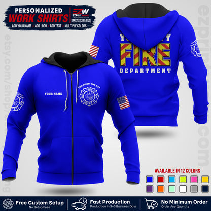 Custom Fire Department Shirt with Name, City Logo & Text | Firefighter Uniform | Button Up Work Shirt FF05