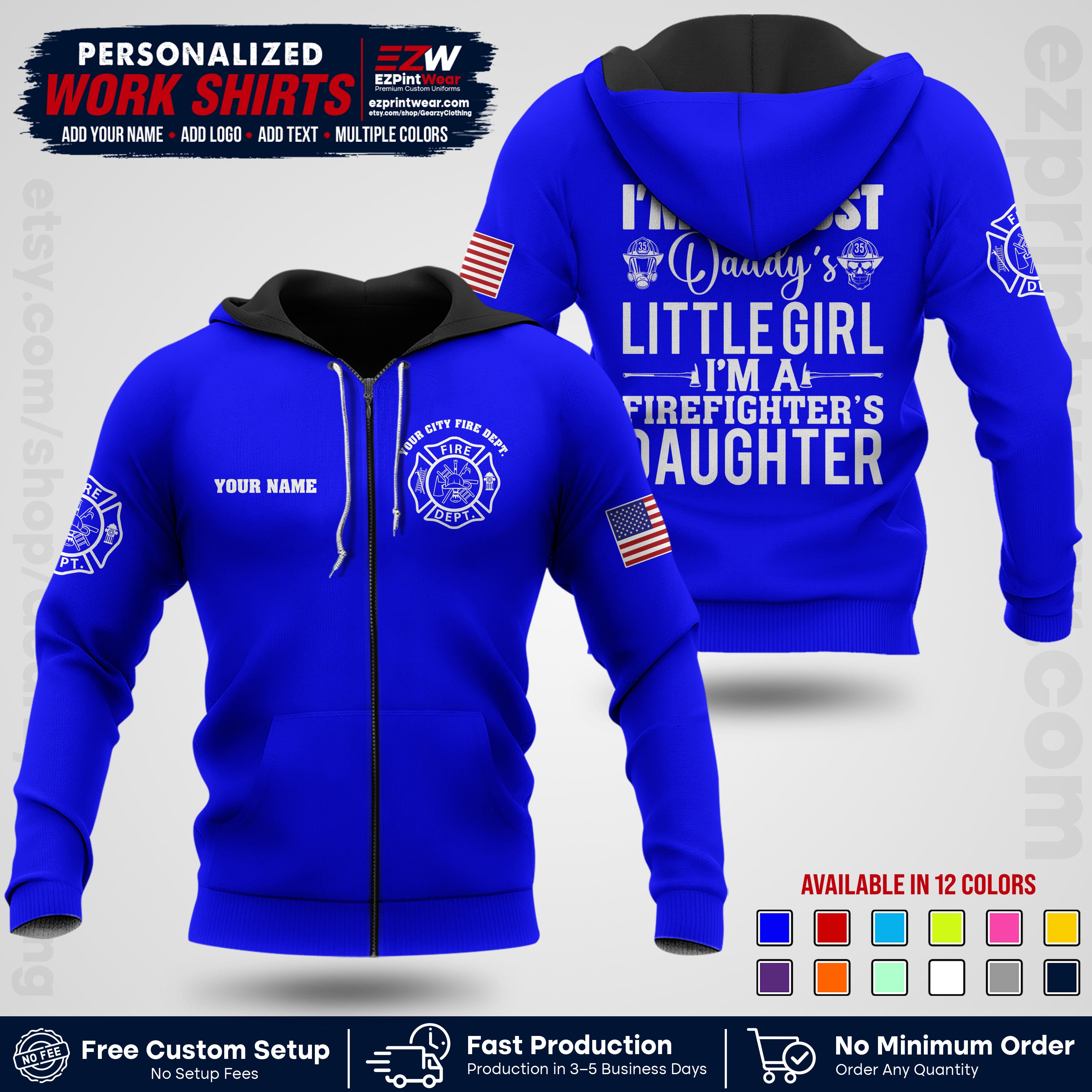Custom Fire Department Shirt with Name, City Logo & Text | Firefighter Uniform | Button Up Work Shirt FF08