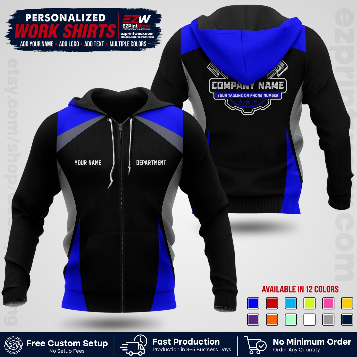Custom Mechanic Work Shirt with Name, Logo & Text | Auto Shop Uniform | Workwear MCN 08