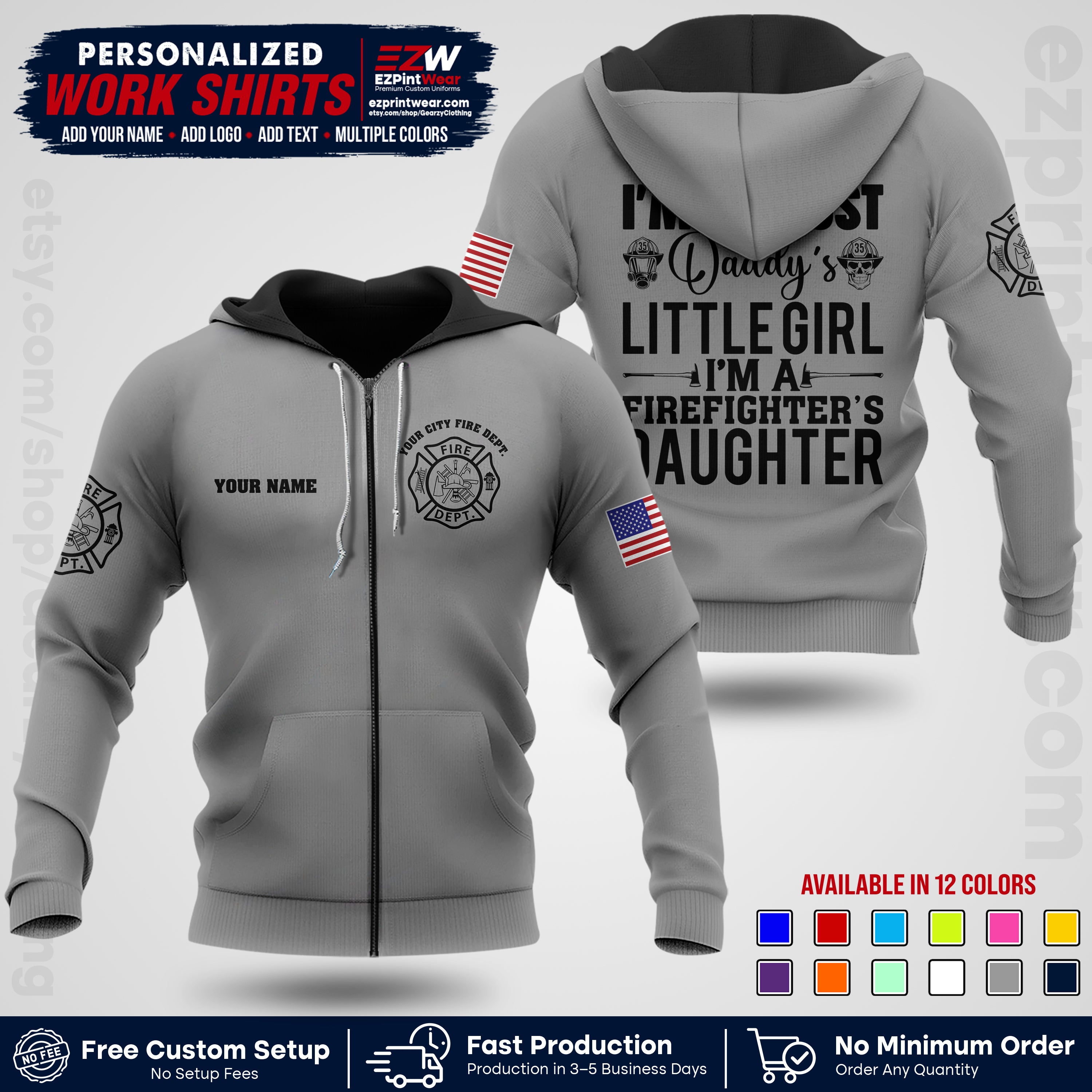 Custom Fire Department Shirt with Name, City Logo & Text | Firefighter Uniform | Button Up Work Shirt FF08