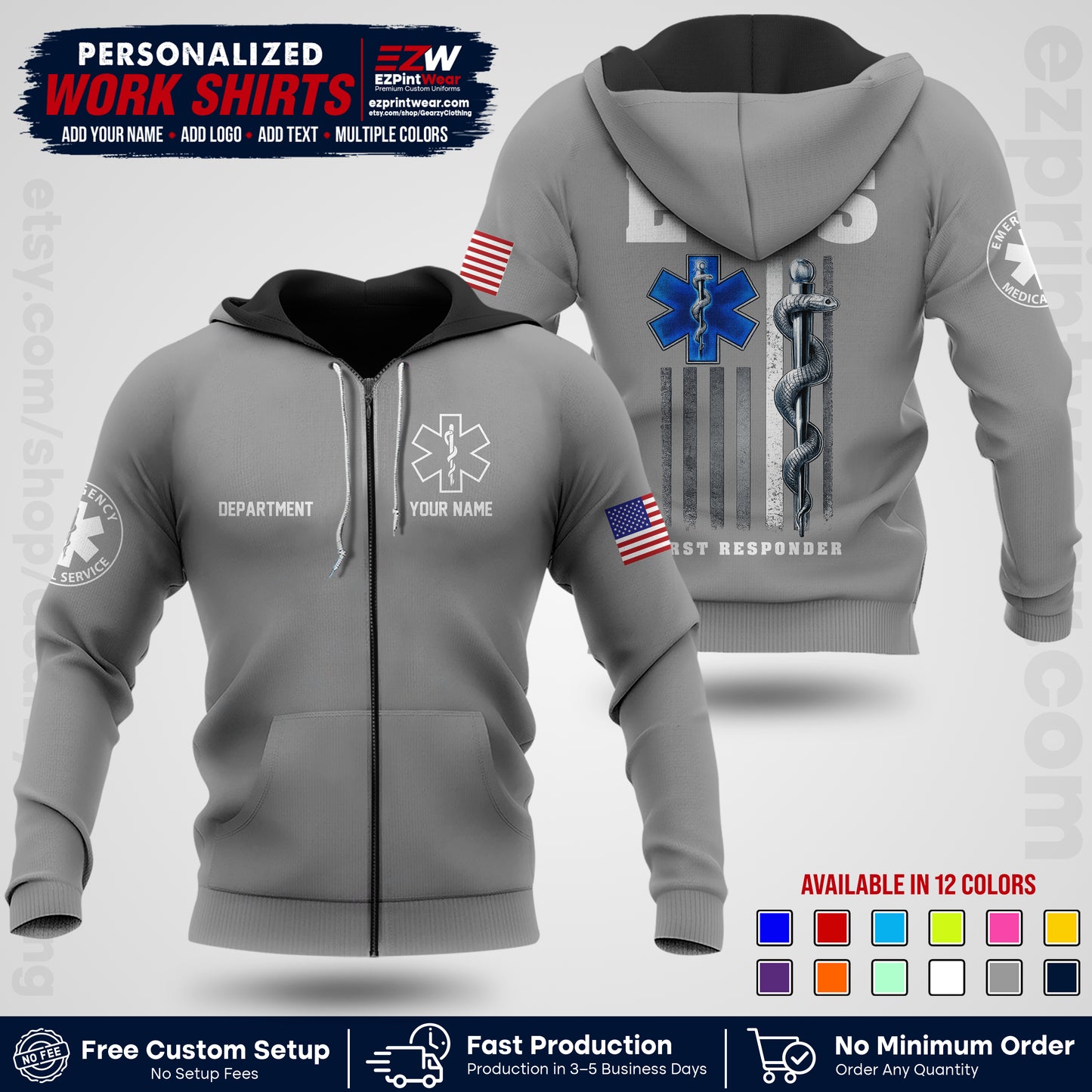 Custom EMS Shirt with Name, Logo & Text | EMS Team Uniform | First Responder Workwear EMSU03