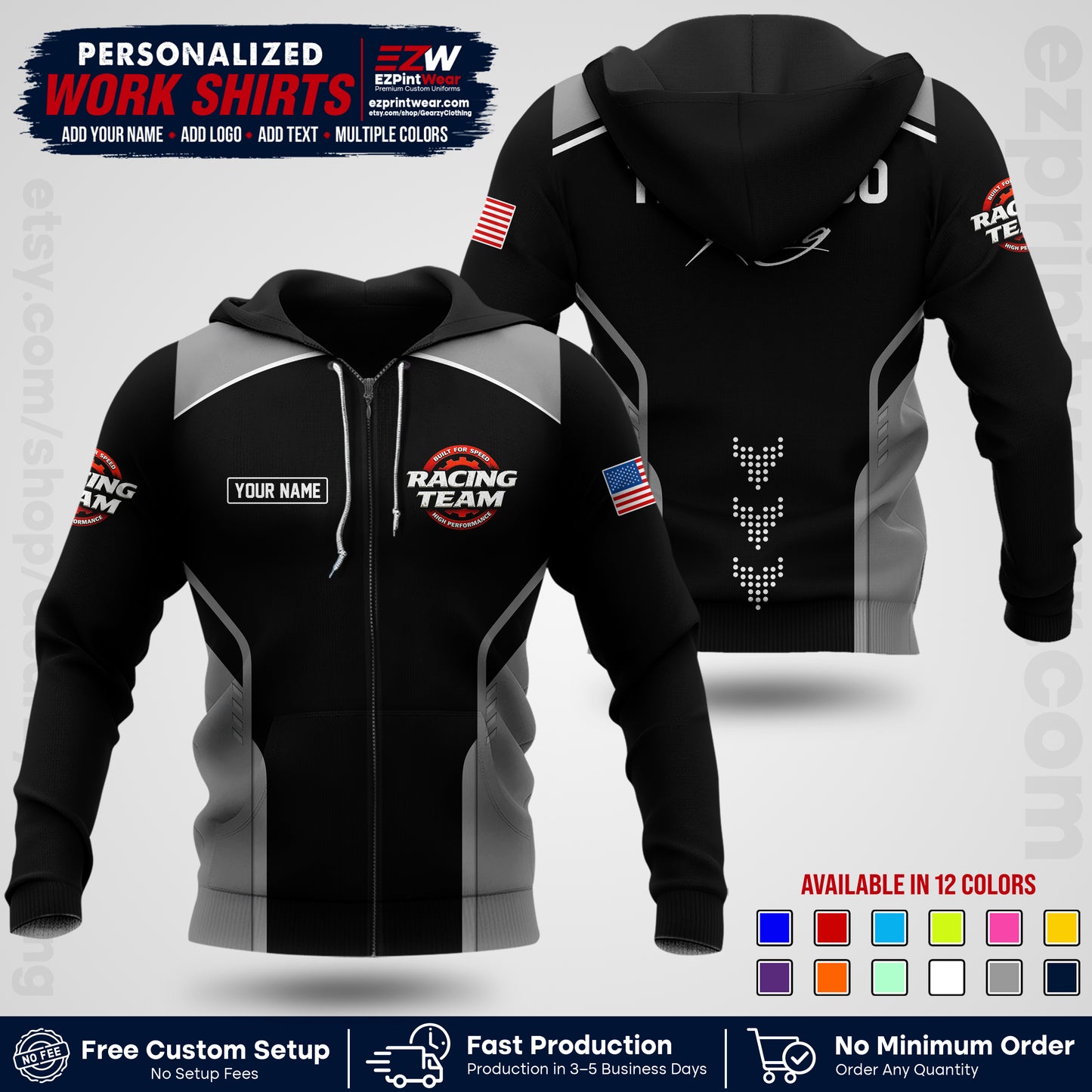 Custom Racing Shirt with Name, Logo & Text | Race Team Uniform | Crew Apparel RC09