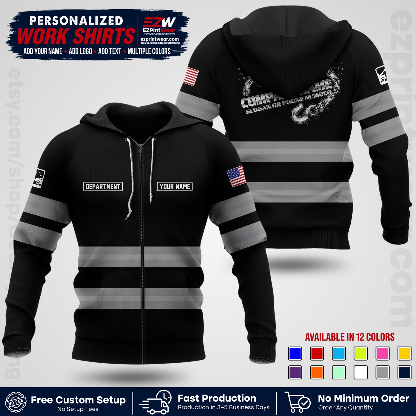 Custom Towing Workwear Uniform | Personalized Tow Truck Shirt | Non-Reflective Safety Stripe Apparel | Custom Towing Shirt | Tow Truck Apparel TW05