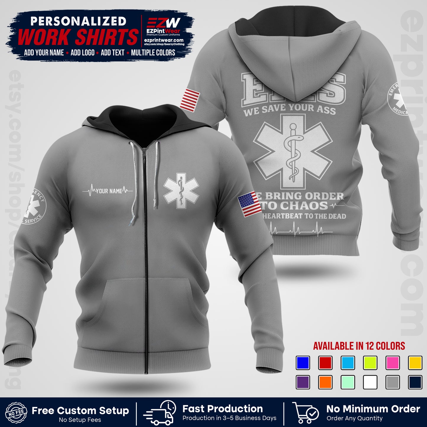 Custom EMS Shirt with Name, Logo & Text | EMS Team Uniform | First Responder Workwear EMSU05