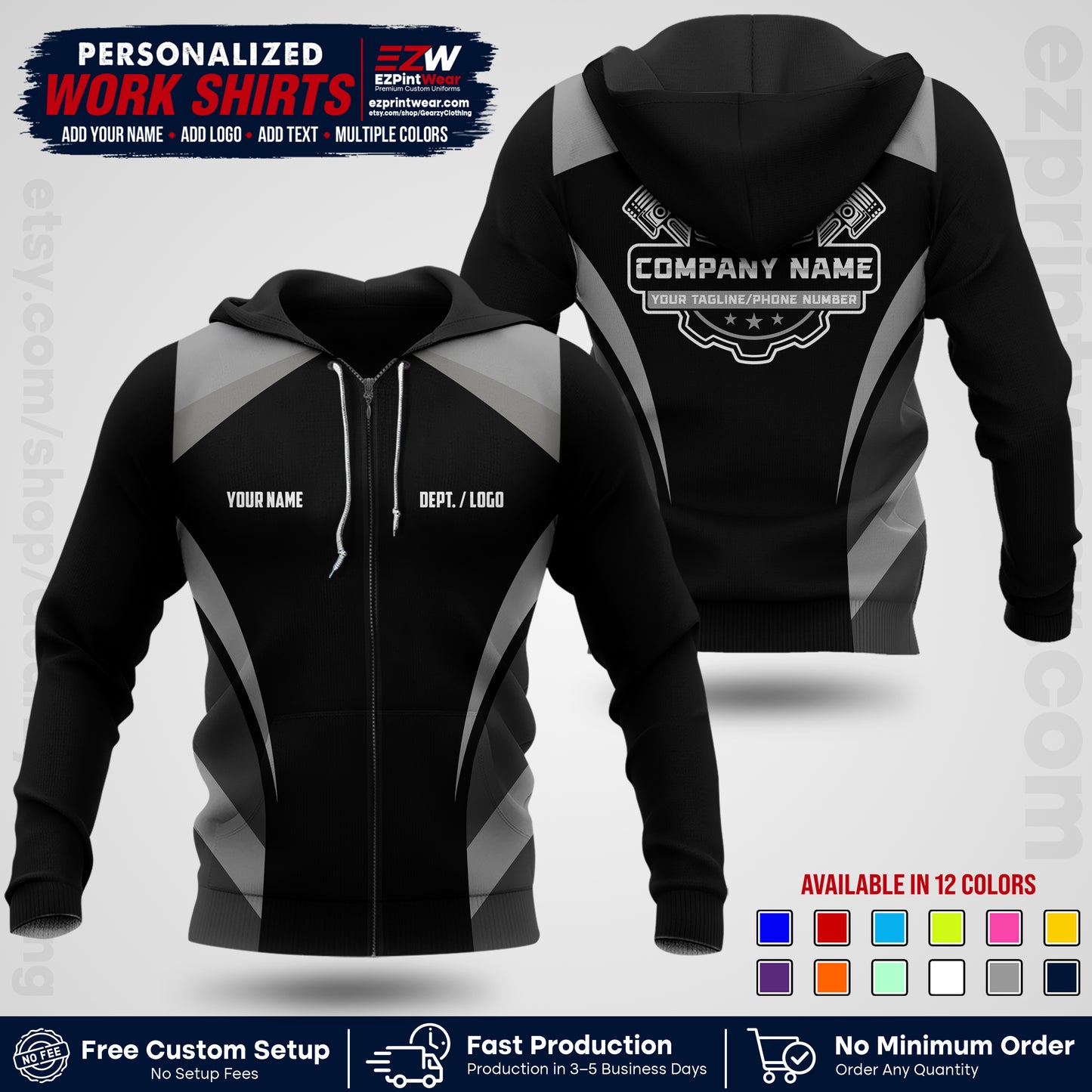Custom Mechanic Work Shirt with Name, Logo & Text | Auto Shop Uniform | Workwear MCN 05