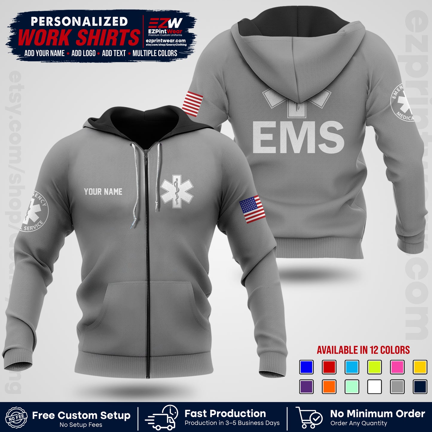 Custom EMS Shirt with Name, Logo & Text | EMS Team Uniform | First Responder Workwear EMSU02