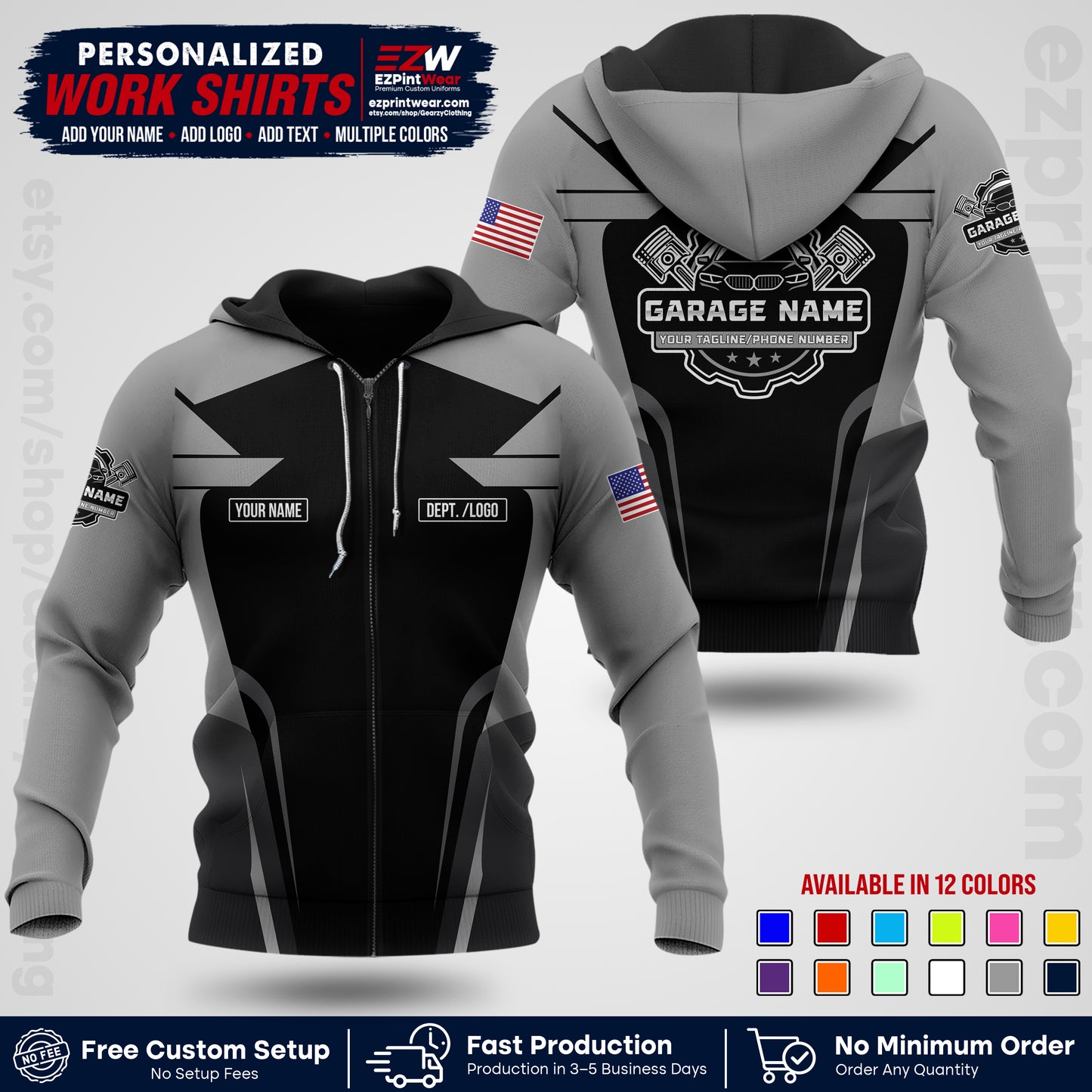 Custom Mechanic Work Shirt with Name, Logo & Text | Auto Shop Uniform | Workwear MCN 04