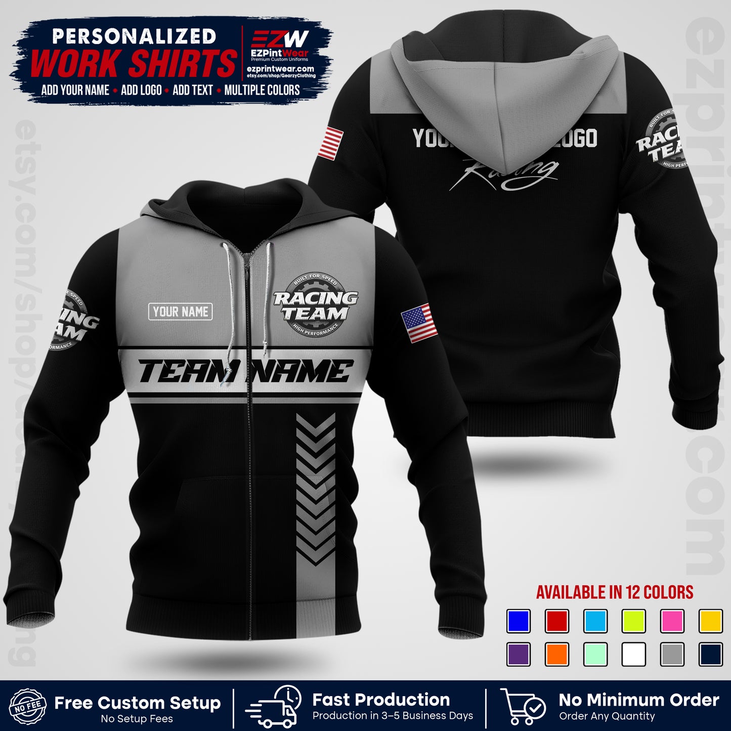Custom Racing Shirt with Name, Logo & Text | Race Team Uniform | Crew Apparel RC02