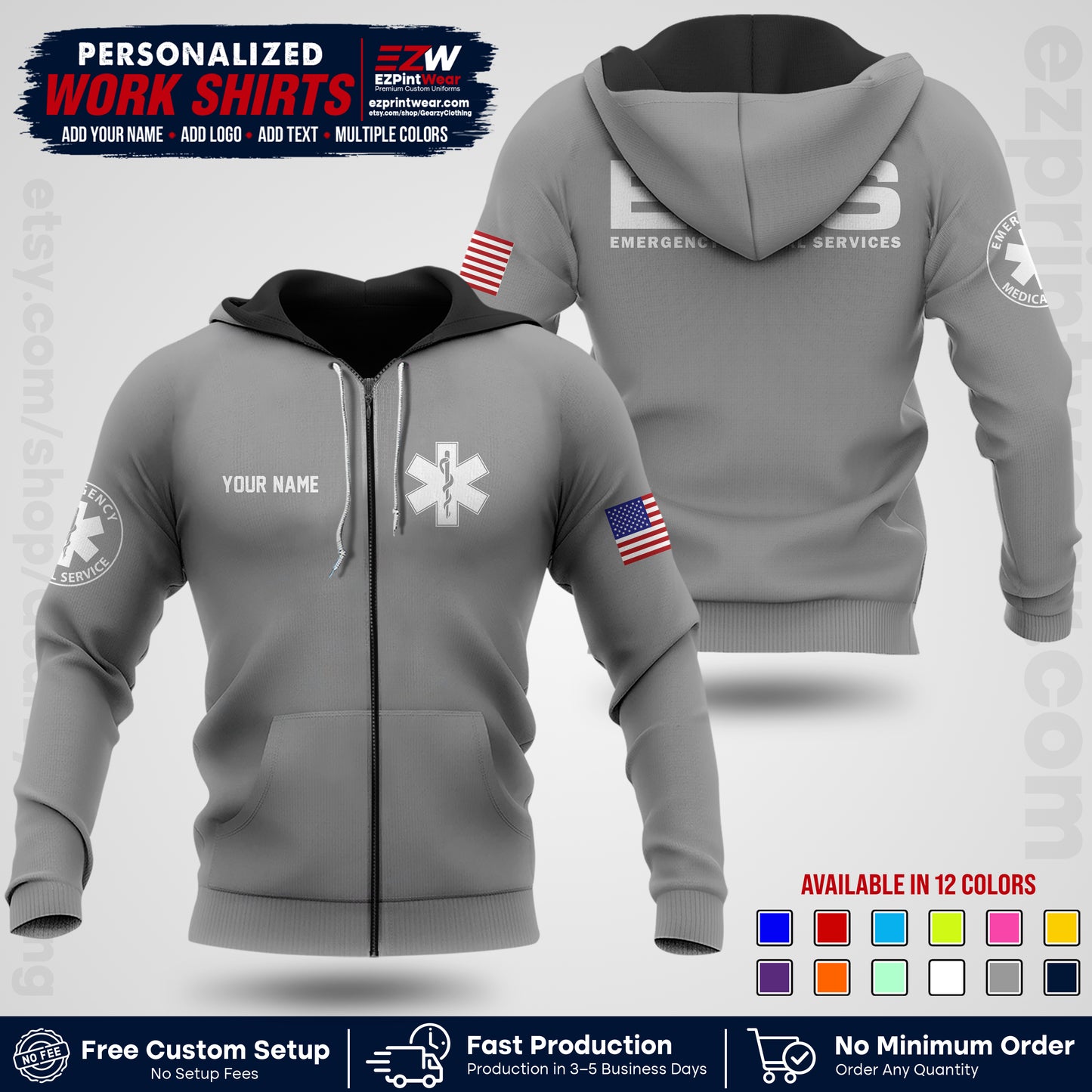 Custom EMS Shirt with Name, Logo & Text | EMS Team Uniform | First Responder Workwear EMSU01