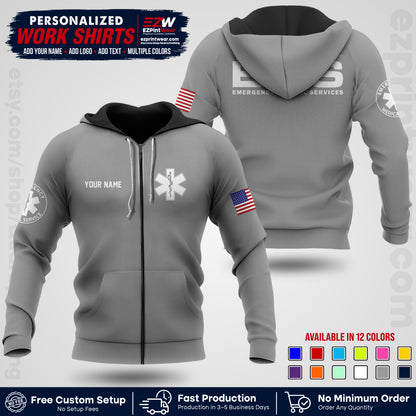 Custom EMS Shirt with Name, Logo & Text | EMS Team Uniform | First Responder Workwear EMSU01