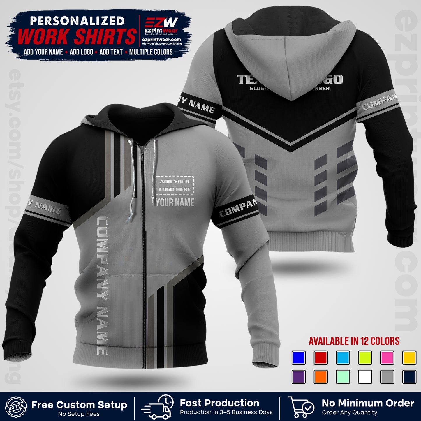 Custom All Over Print Work Uniform Shirt with Name, Logo & Text | Custom Hawaiian Shirt | Company Shirt | Employee Uniform UNF10