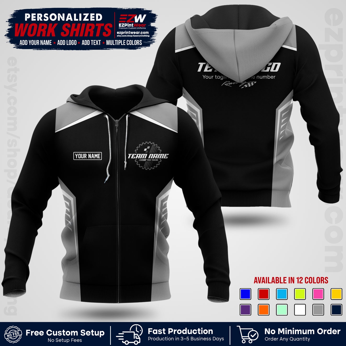 Custom Racing Shirt with Name, Logo & Text | Race Team Uniform | Crew Apparel RC07