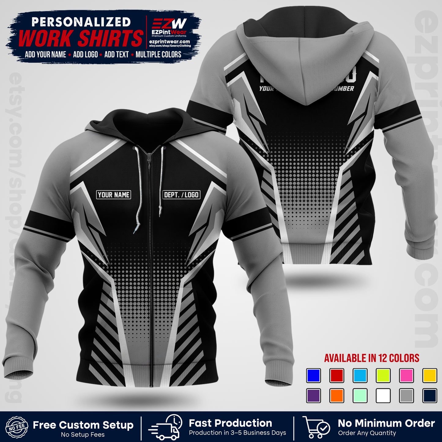 Custom All Over Print Work Uniform Shirt with Name, Logo & Text | Custom Hawaiian Shirt | Company Shirt | Employee Uniform UNF14