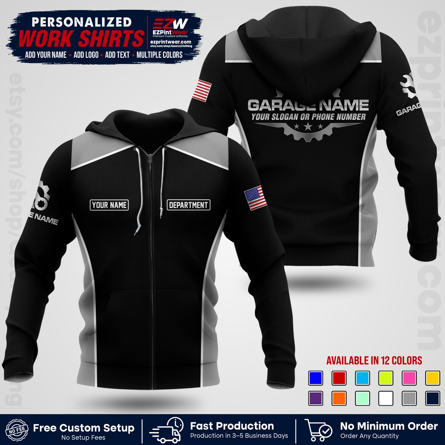 Custom Mechanic Work Shirt with Name, Logo & Text | Auto Shop Uniform | Workwear MCN 07