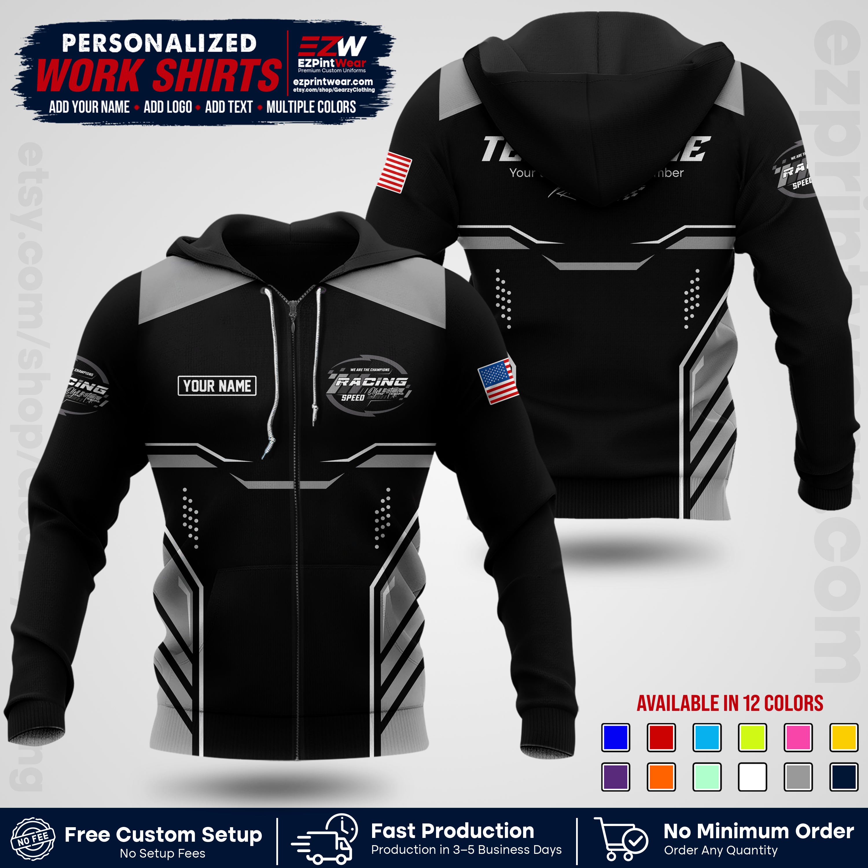 Custom Racing Shirt with Name, Logo & Text | Race Team Uniform | Crew Apparel RC10
