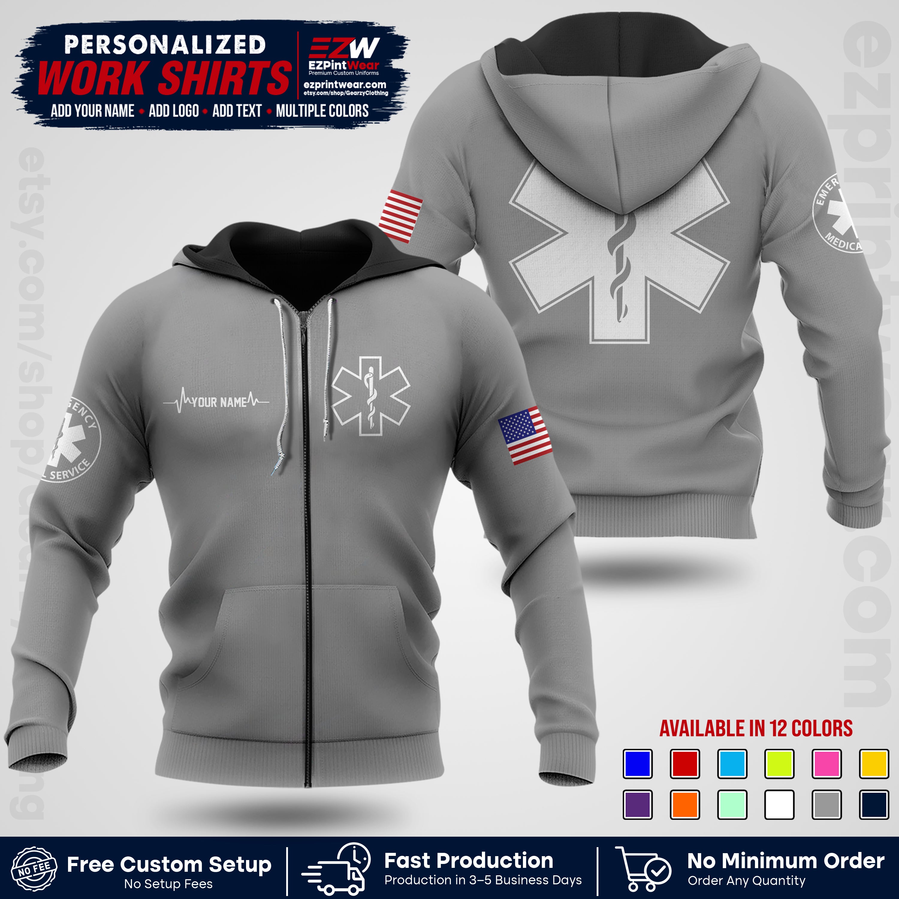 Custom EMS Shirt with Name, Logo & Text | EMS Team Uniform | First Responder Workwear EMSU04