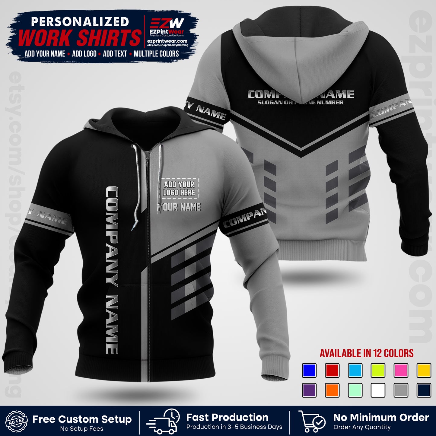 Custom All Over Print Work Uniform Shirt with Name, Logo & Text | Custom Hawaiian Shirt | Company Shirt | Employee Uniform UNF09