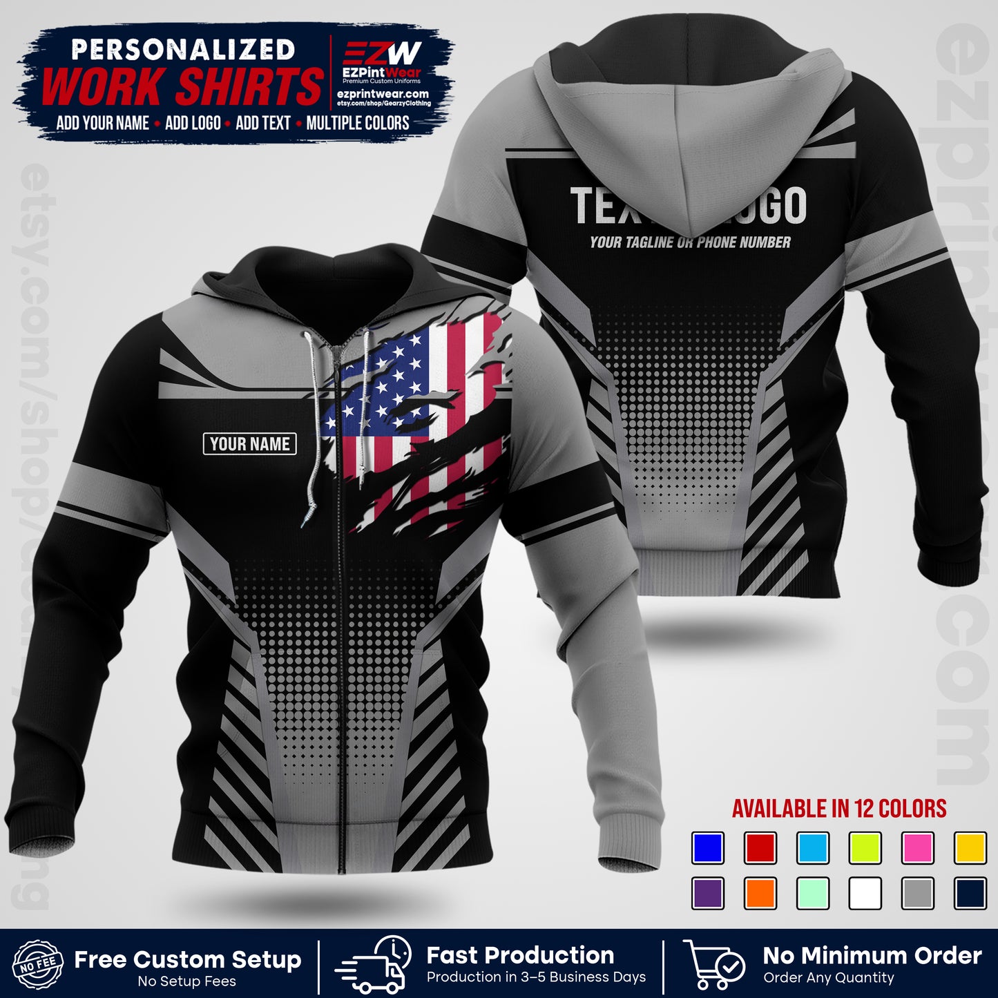 Custom All Over Print Work Uniform Shirt with Name, Logo & Text | Custom Hawaiian Shirt | Company Shirt | Employee Uniform UNF07