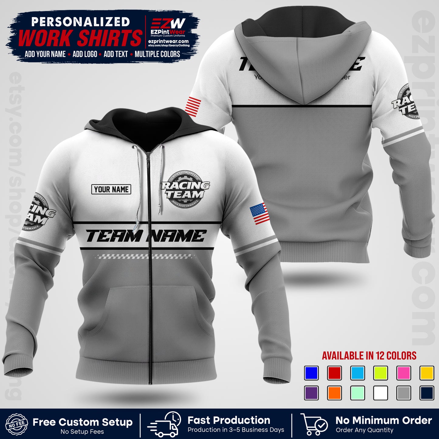 Custom Racing Shirt with Name, Logo & Text | Race Team Uniform | Crew Apparel RC12