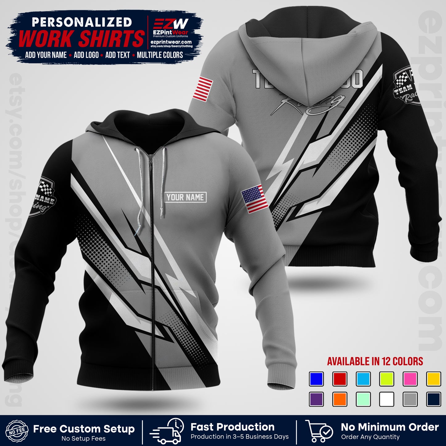 Custom Racing Shirt with Name, Logo & Text | Race Team Uniform | Crew Apparel RC01