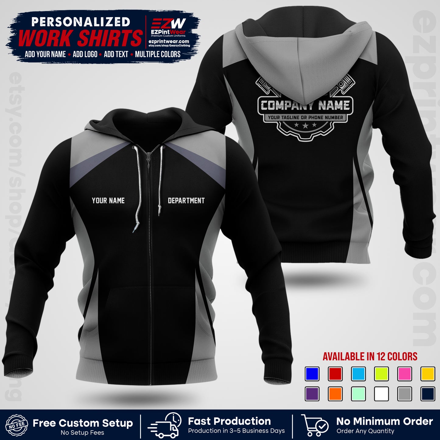 Custom Mechanic Work Shirt with Name, Logo & Text | Auto Shop Uniform | Workwear MCN 08