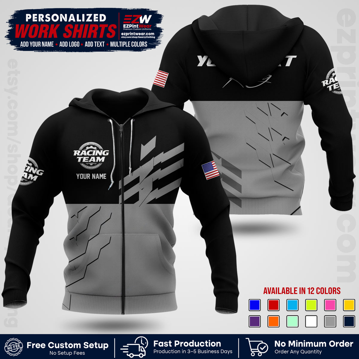 Custom Racing Shirt with Name, Logo & Text | Race Team Uniform | Crew Apparel RC14