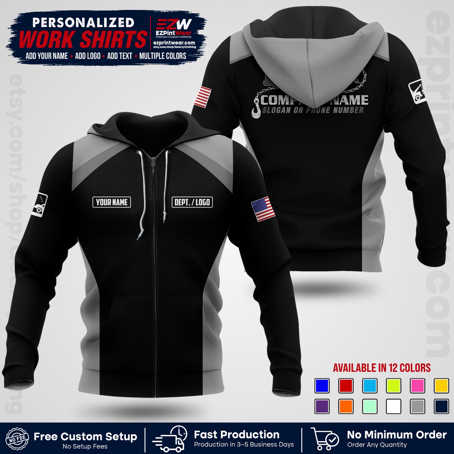 Custom Towing Shirt with Name, Logo & Text | Towing Company Uniform | Workwear TW01