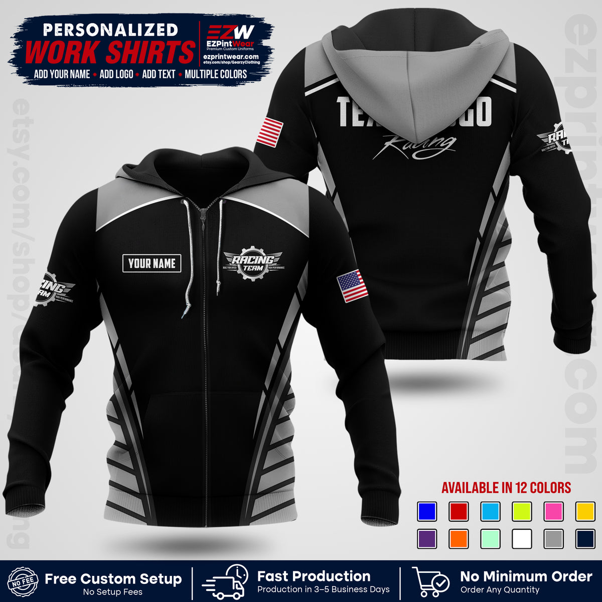 Custom Racing Shirt with Name, Logo & Text | Race Team Uniform | Crew Apparel RC19