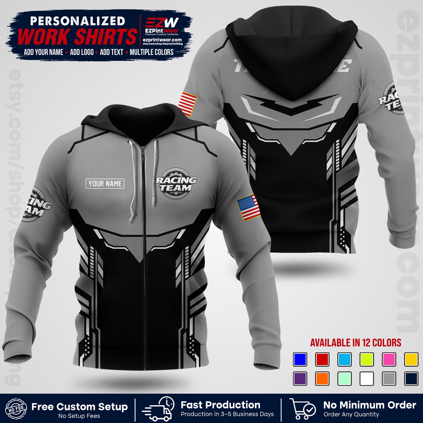 Custom Racing Shirt with Name, Logo & Text | Race Team Uniform | Crew Apparel RC11