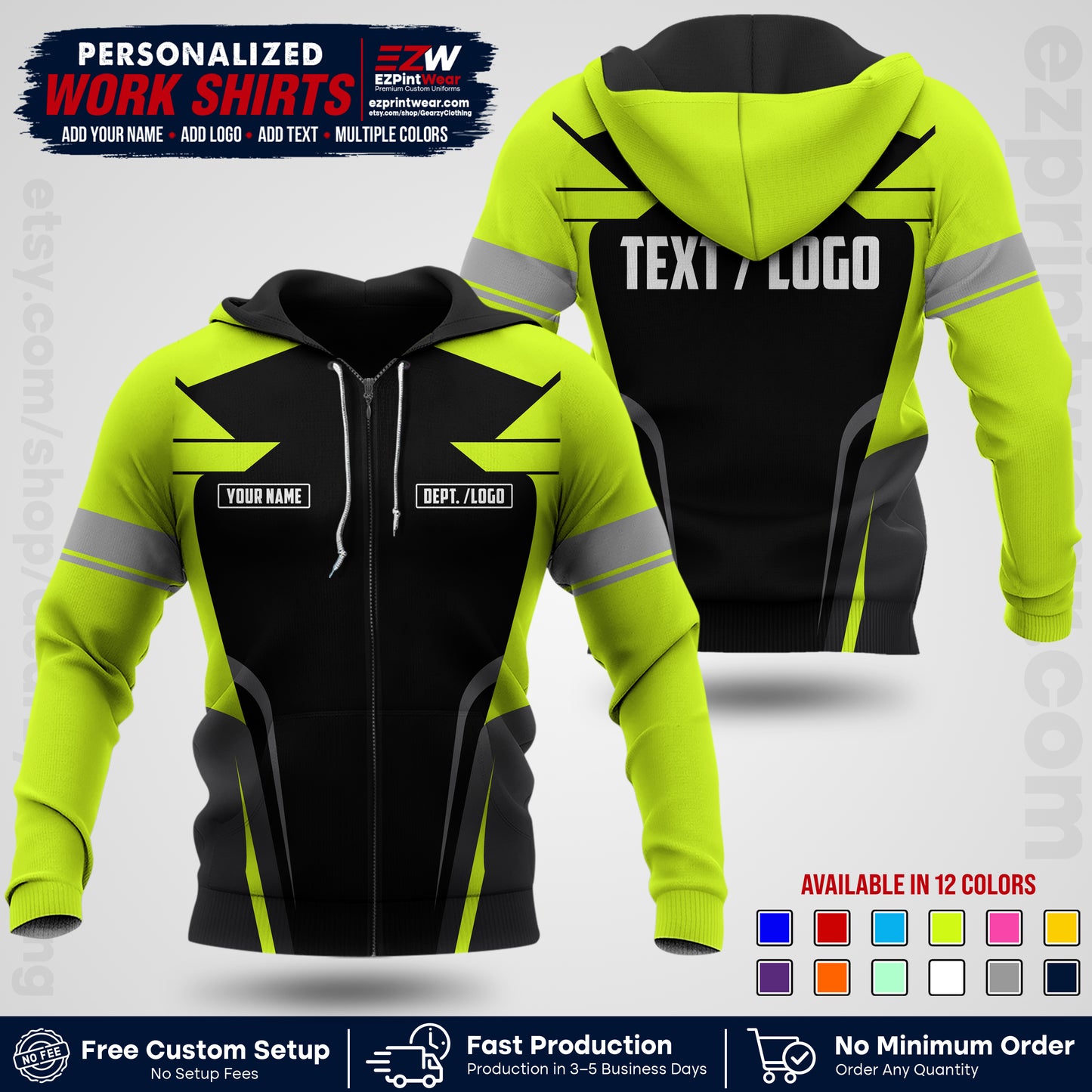 Custom All Over Print Work Uniform Shirt with Name, Logo & Text | Custom Hawaiian Shirt | Company Shirt | Employee Uniform UNF01