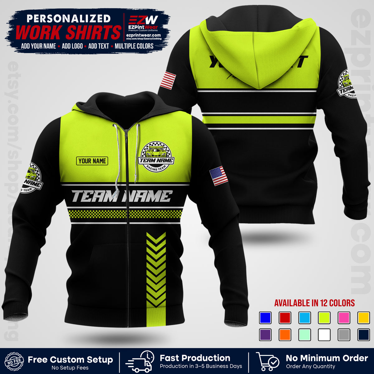 Custom Racing Shirt with Name, Logo & Text | Race Team Uniform | Crew Apparel RC17